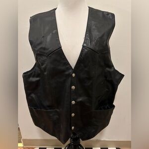 Harley Davidson Shield Black Geuine Leather Riding Motorcycle Vest Sz XL Biker